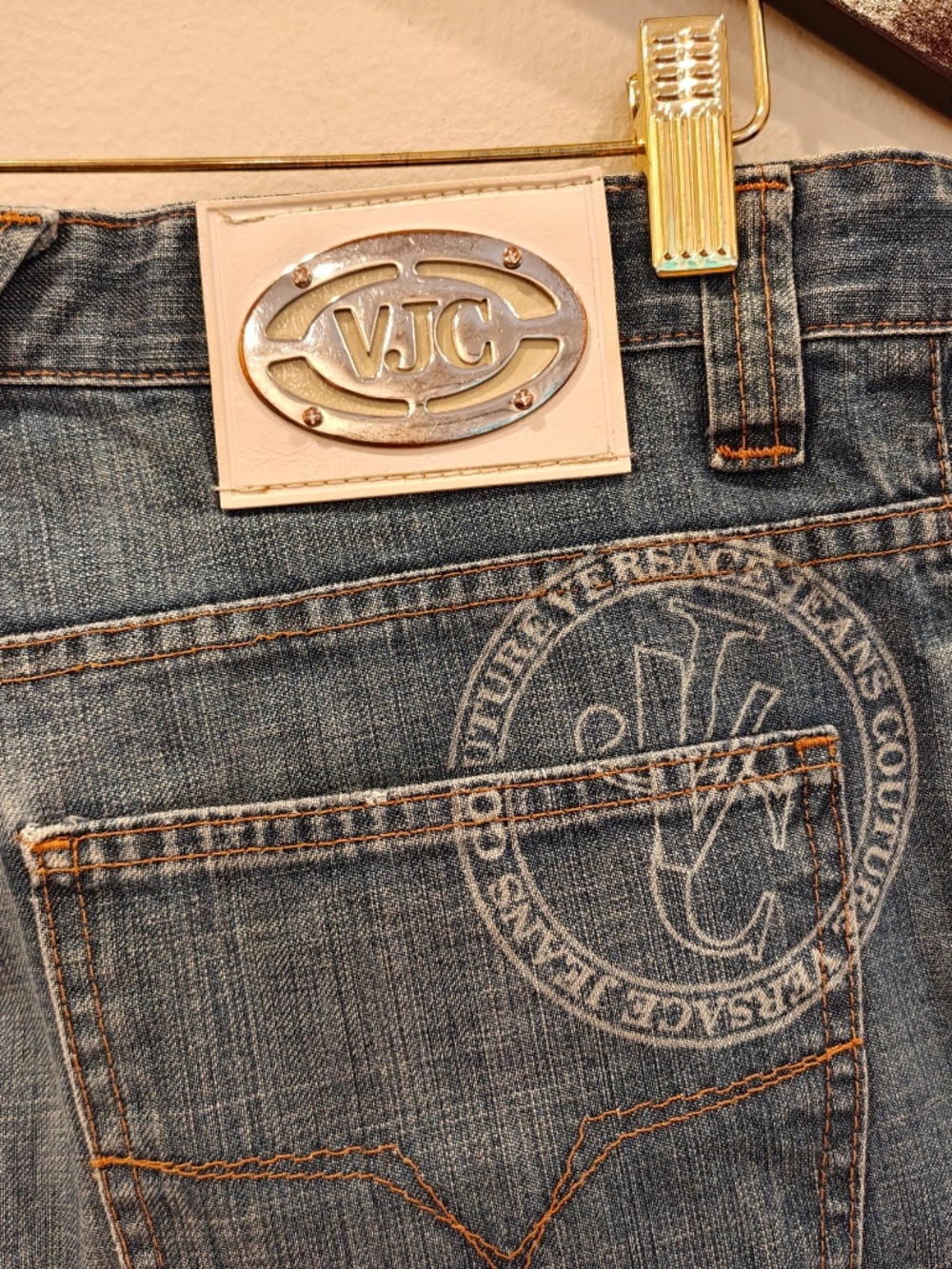 Vintage Versace Jeans Couture Mens 33 Blue Straight Big Logo Italy Made Y2K 2007